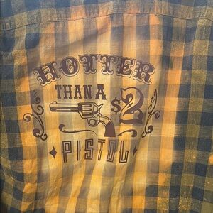 Distressed Blue and Orange Checkered Flannel